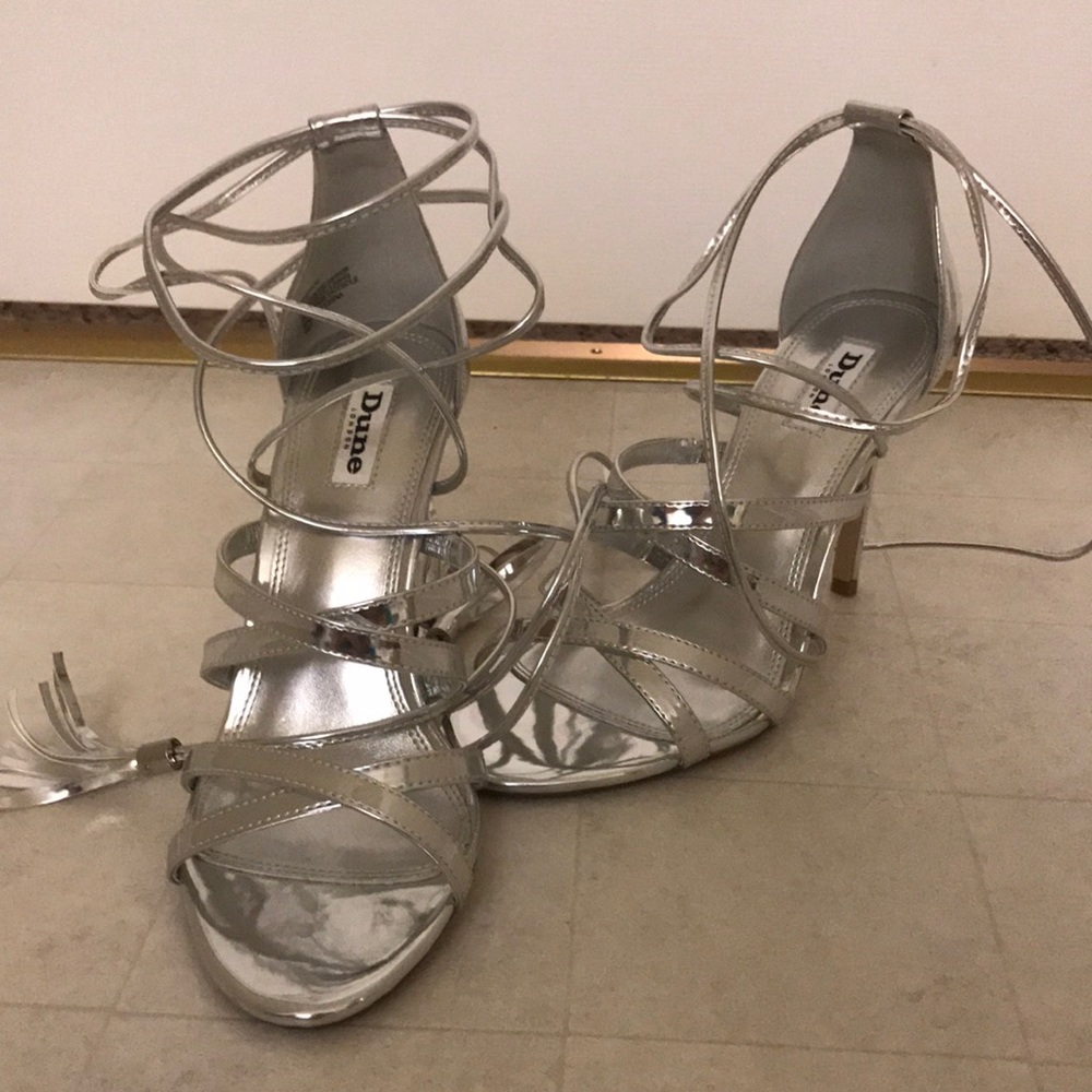 Silver lace-up heels
